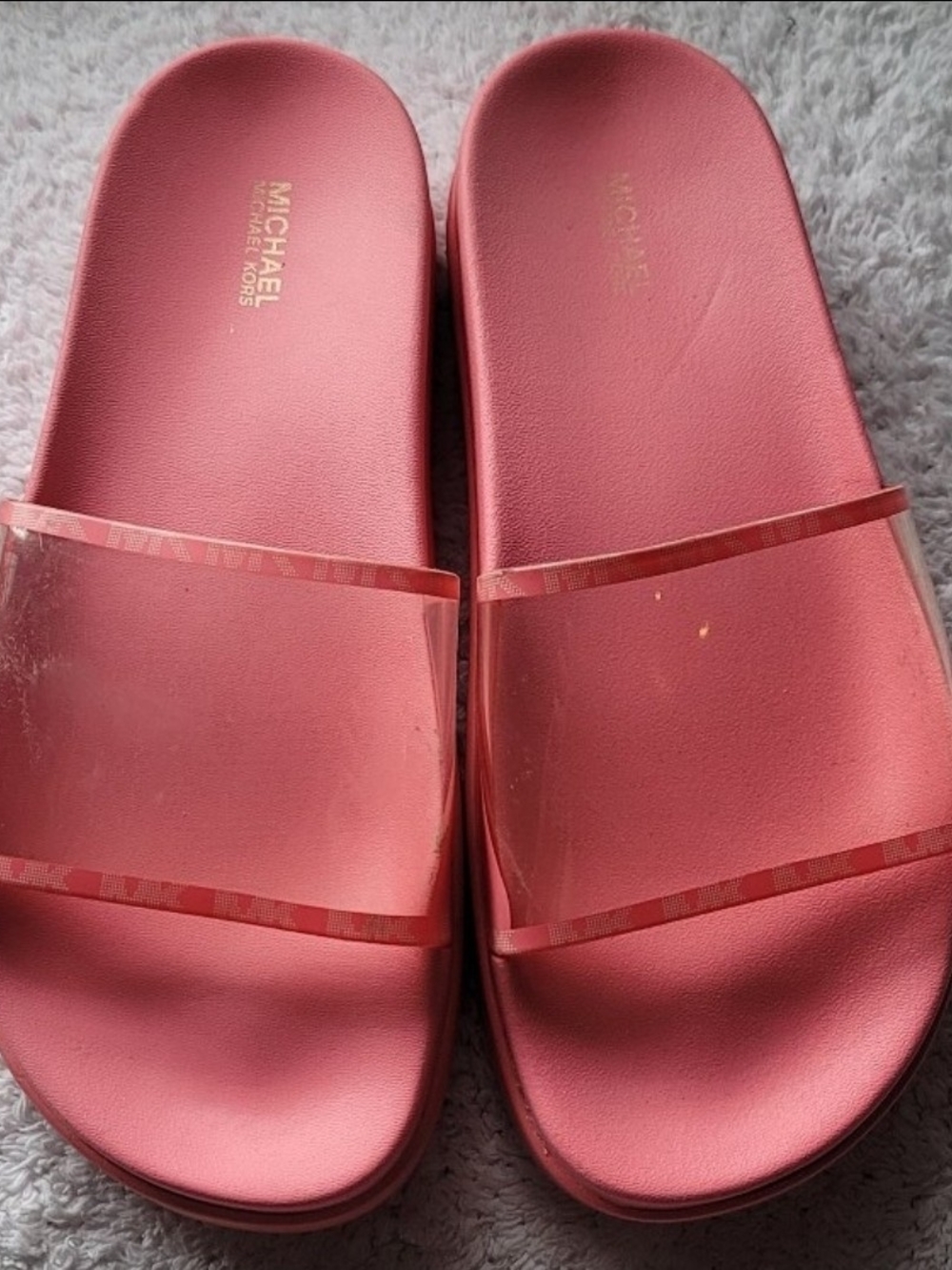 Michael Kors Coral Pink Clear-Strip Slide Sandals